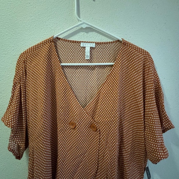 Leith Orange Wrap Blouse with V-Neck - Picture 3 of 4